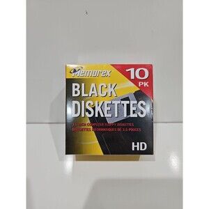 NOS 2005 Sealed Memorex Black Diskettes 3.5" HD Computer Floppy Disks 10 Pack